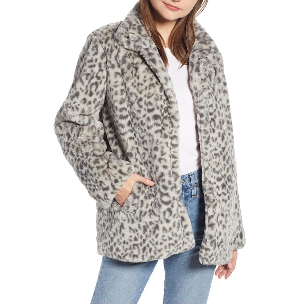 SOMETHING NAVY faux fur midi leopard coat